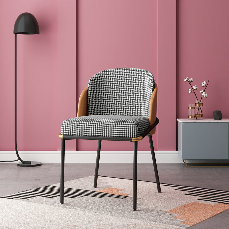 Scandinavian Houndstooth Linen Curved Dining Chair