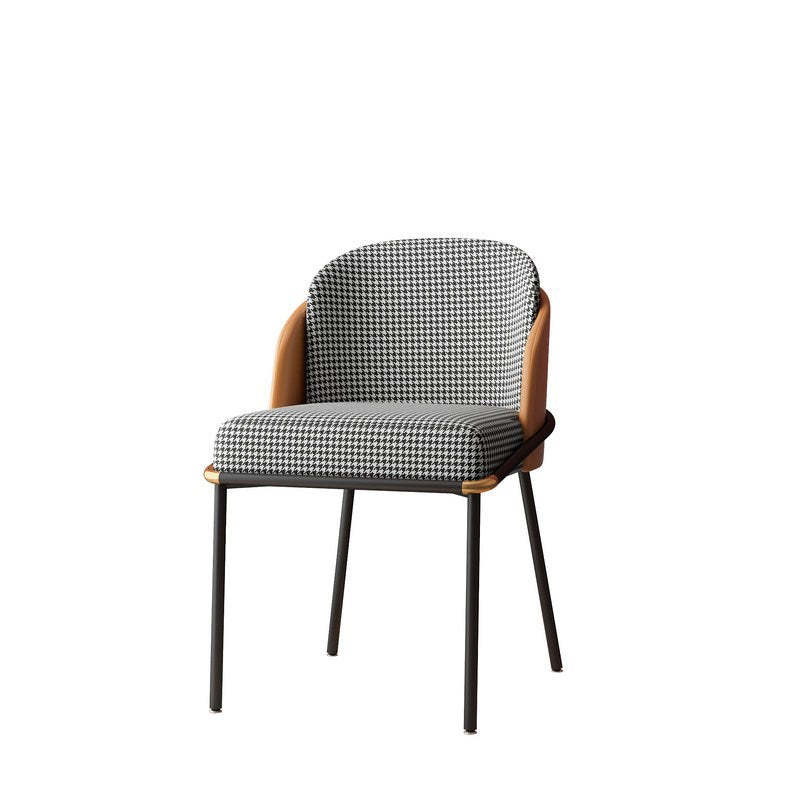 Scandinavian Houndstooth Linen Curved Dining Chair