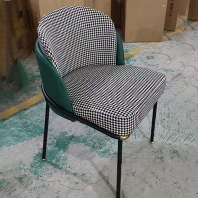 Scandinavian Houndstooth Linen Curved Dining Chair