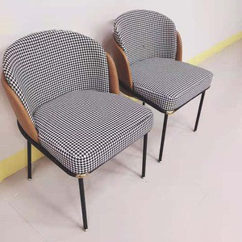 Scandinavian Houndstooth Linen Curved Dining Chair