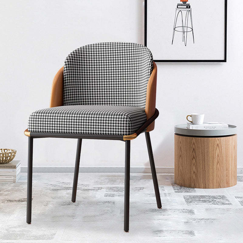 Scandinavian Houndstooth Linen Curved Dining Chair