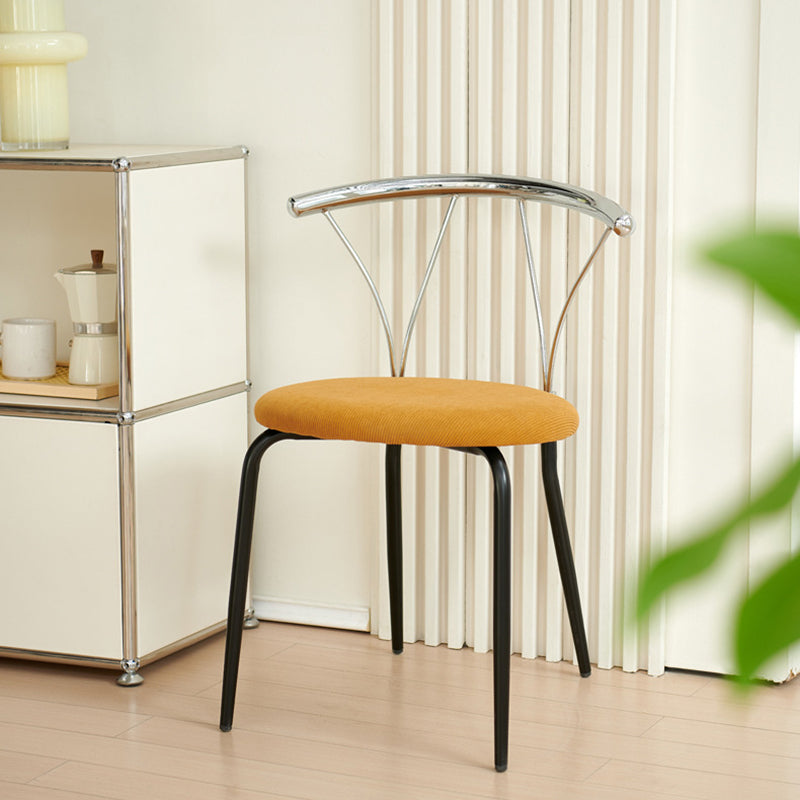 Modern Eclectic Corduroy Stainless Steel Round Dining Chair