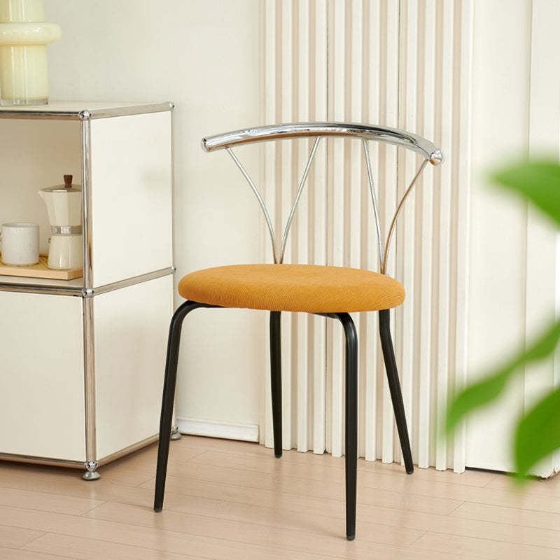 Modern Eclectic Corduroy Stainless Steel Round Dining Chair