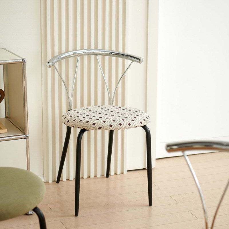 Modern Eclectic Corduroy Stainless Steel Round Dining Chair — Green Seat