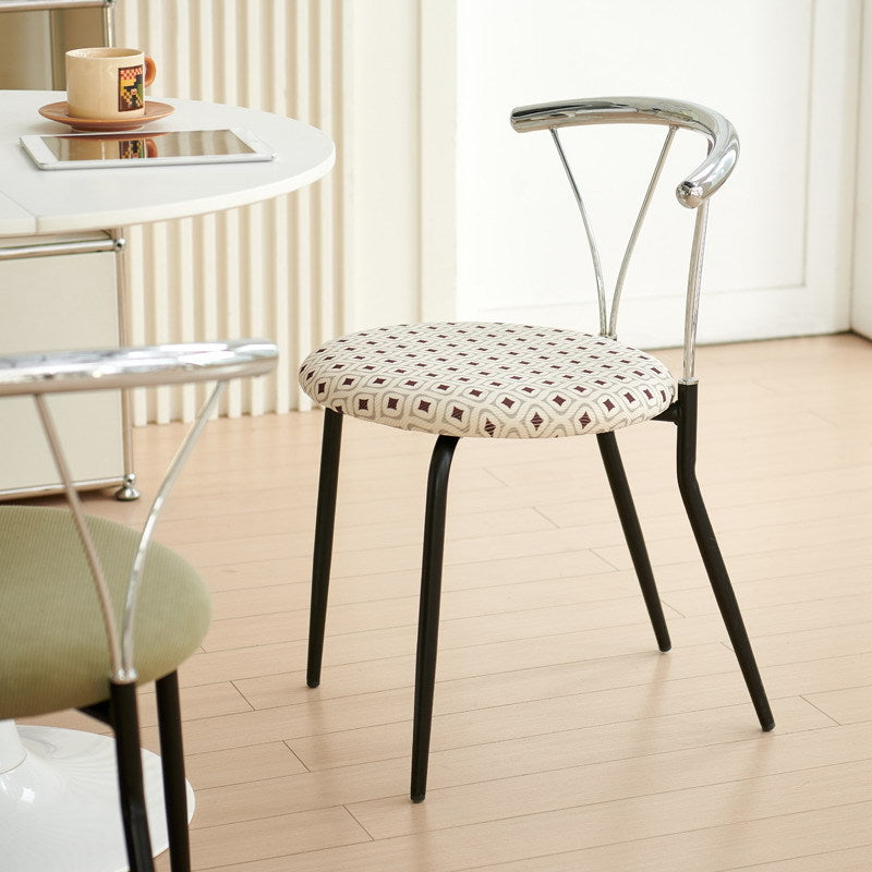 Modern Eclectic Corduroy Stainless Steel Round Dining Chair — Ginger Yellow Seat