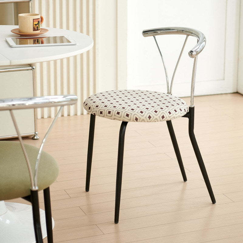 Modern Eclectic Corduroy Stainless Steel Round Dining Chair — Ginger Yellow Seat
