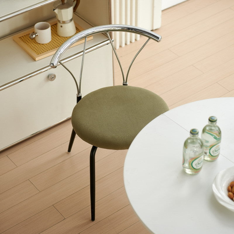 Modern Eclectic Corduroy Stainless Steel Round Dining Chair