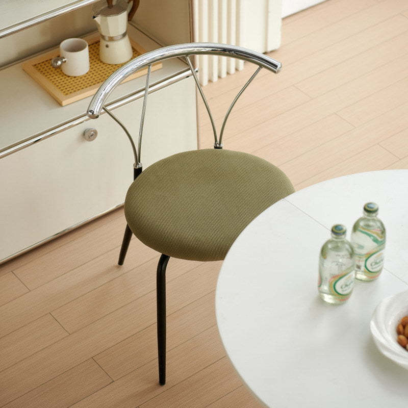 Modern Eclectic Corduroy Stainless Steel Round Dining Chair