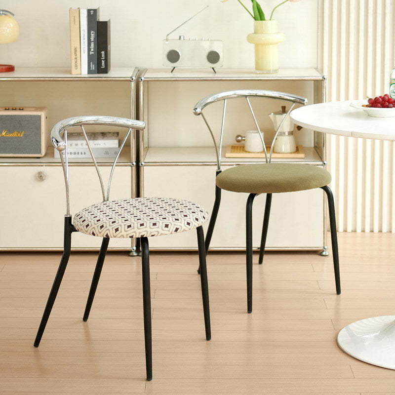 Modern Eclectic Corduroy Stainless Steel Round Dining Chair