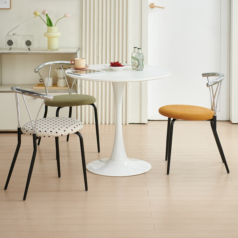 Modern Eclectic Corduroy Stainless Steel Round Dining Chair