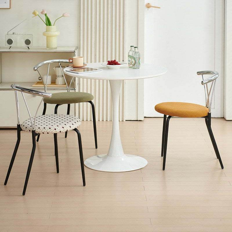Modern Eclectic Corduroy Stainless Steel Round Dining Chair