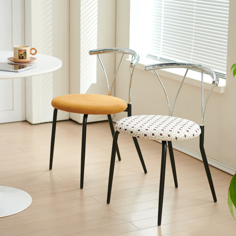 Modern Eclectic Corduroy Stainless Steel Round Dining Chair