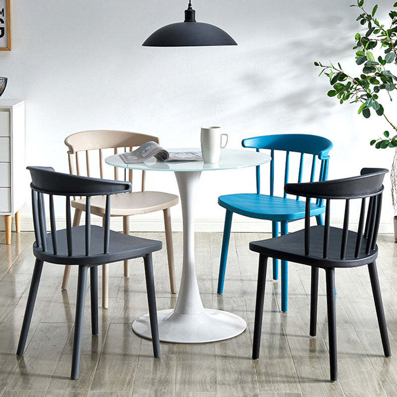 Mid-Century Curved Plastic Open-Back Dining Chair — Blue
