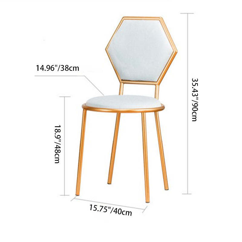 French Round Velvet Metal Hexagonal-Back Vanity Stool — Pink