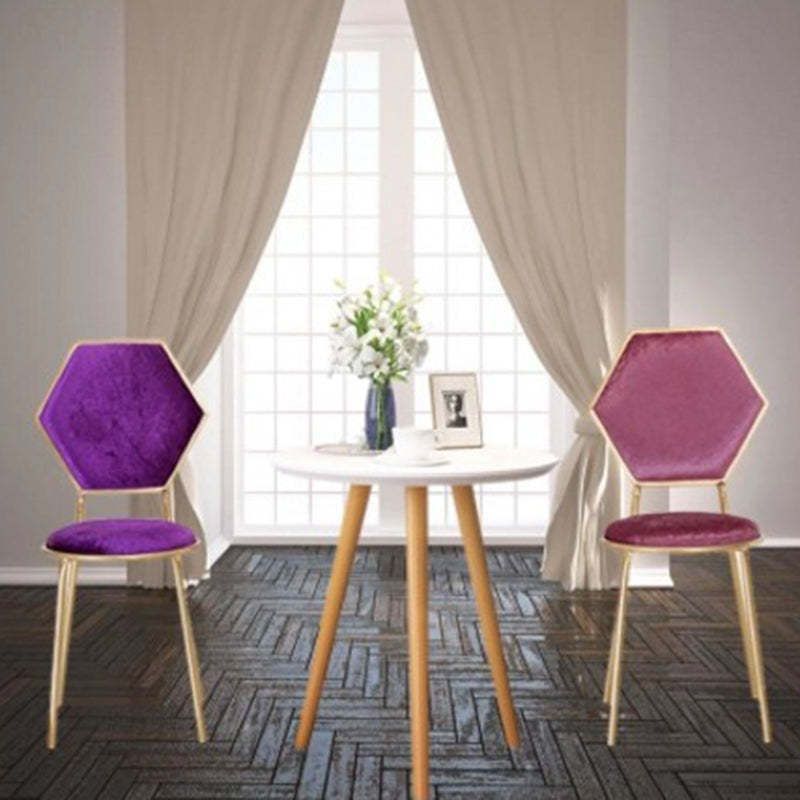 French Round Velvet Metal Hexagonal-Back Vanity Stool