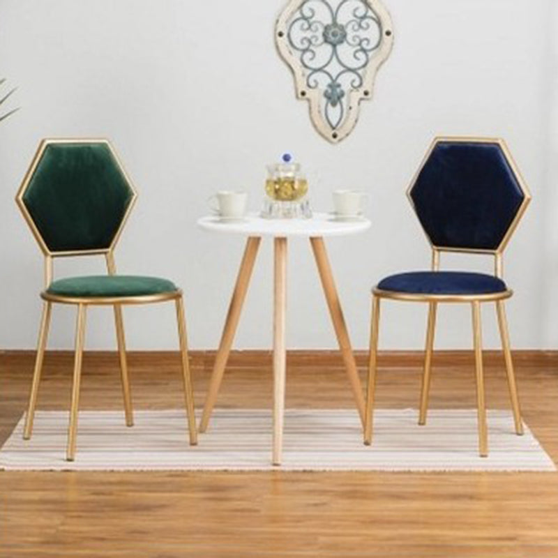 French Round Velvet Metal Hexagonal-Back Vanity Stool