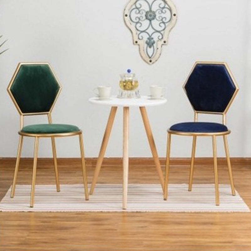 French Round Velvet Metal Hexagonal-Back Vanity Stool