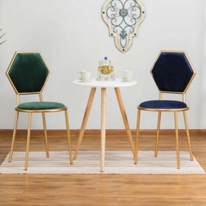French Round Velvet Metal Hexagonal-Back Vanity Stool
