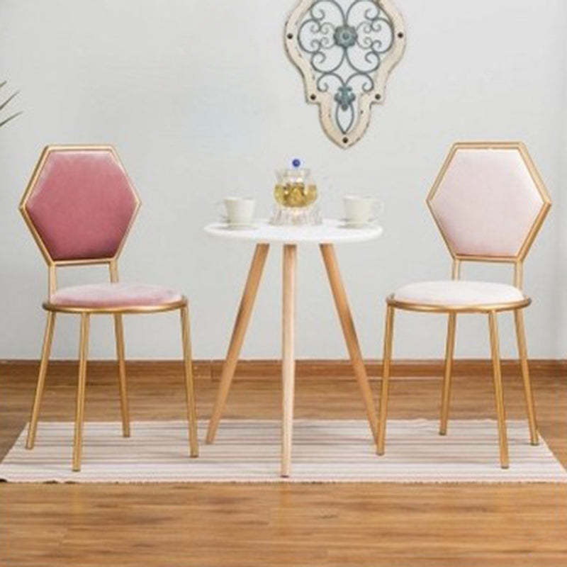 French Round Velvet Metal Hexagonal-Back Vanity Stool — White