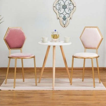 French Round Velvet Metal Hexagonal-Back Vanity Stool — White