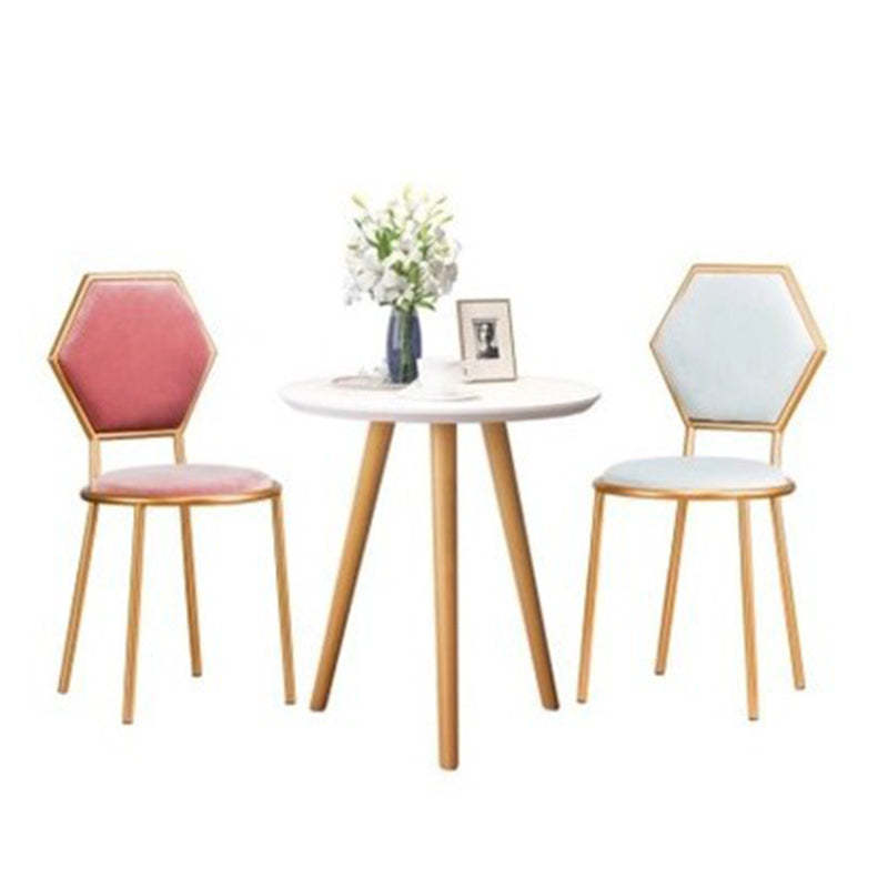 French Round Velvet Metal Hexagonal-Back Vanity Stool