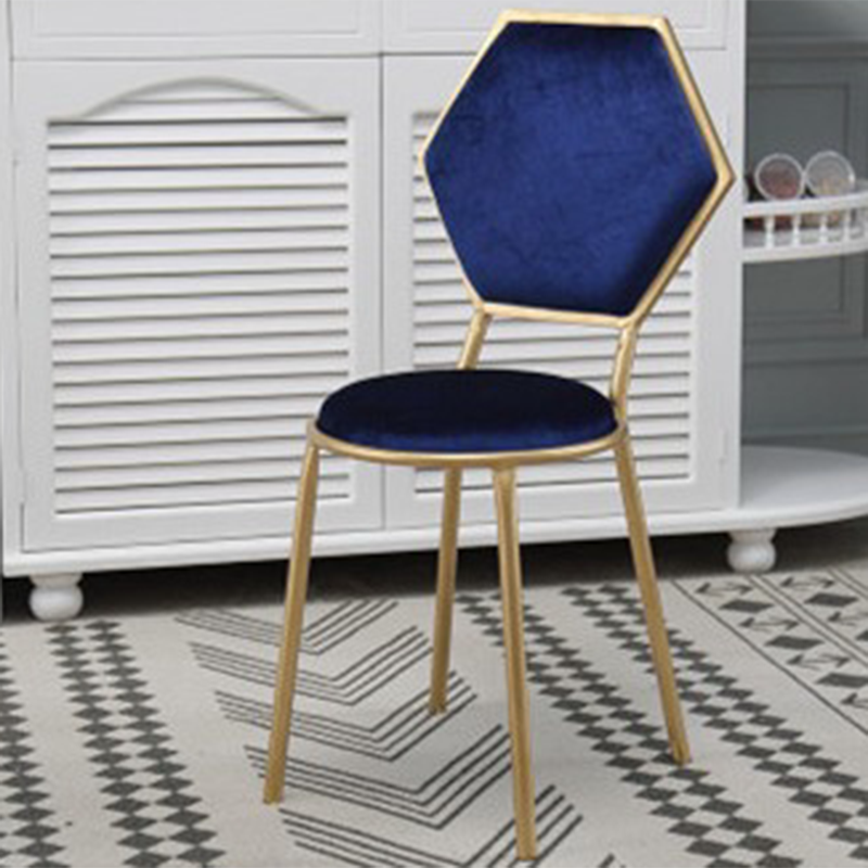 French Round Velvet Metal Hexagonal-Back Vanity Stool — Green