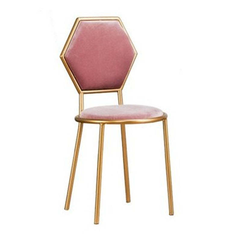 French Round Velvet Metal Hexagonal-Back Vanity Stool