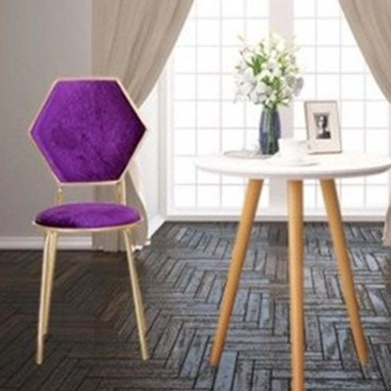 French Round Velvet Metal Hexagonal-Back Vanity Stool