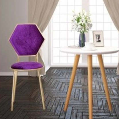 French Round Velvet Metal Hexagonal-Back Vanity Stool