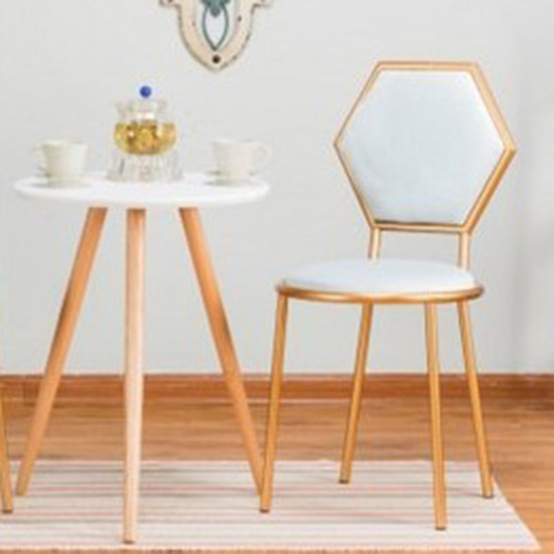French Round Velvet Metal Hexagonal-Back Vanity Stool — Purple
