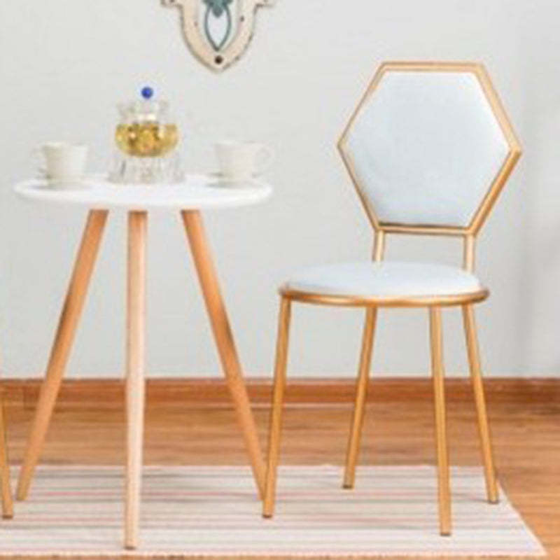 French Round Velvet Metal Hexagonal-Back Vanity Stool — Purple