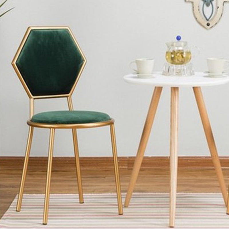 French Round Velvet Metal Hexagonal-Back Vanity Stool