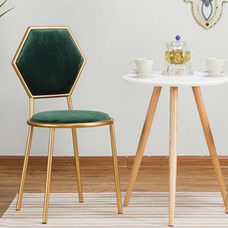 French Round Velvet Metal Hexagonal-Back Vanity Stool