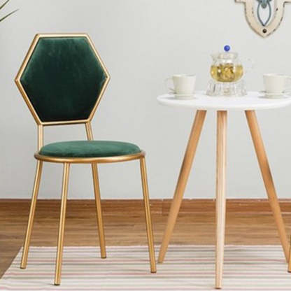 French Round Velvet Metal Hexagonal-Back Vanity Stool