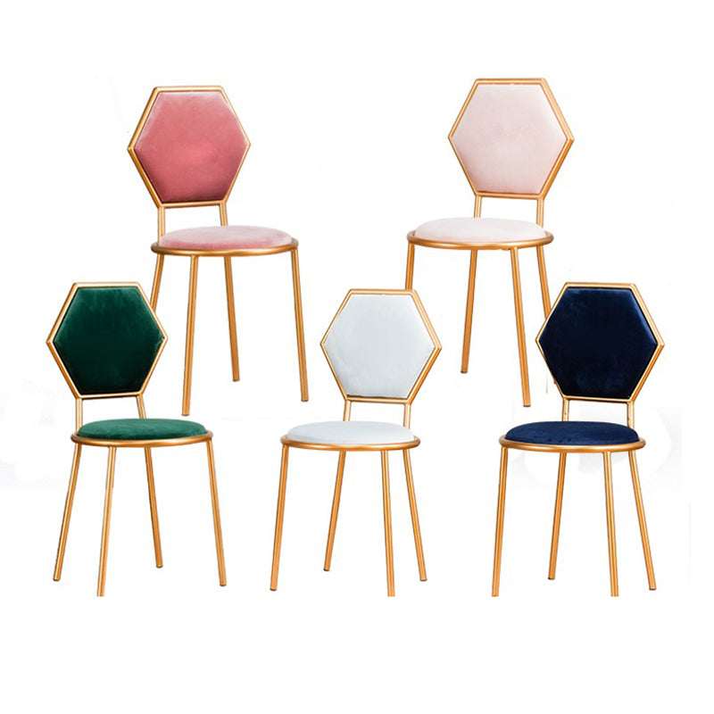 French Round Velvet Metal Hexagonal-Back Vanity Stool