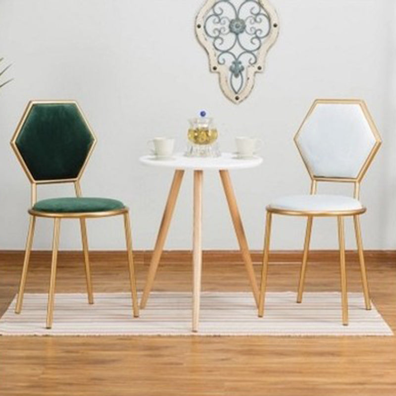 French Round Velvet Metal Hexagonal-Back Vanity Stool