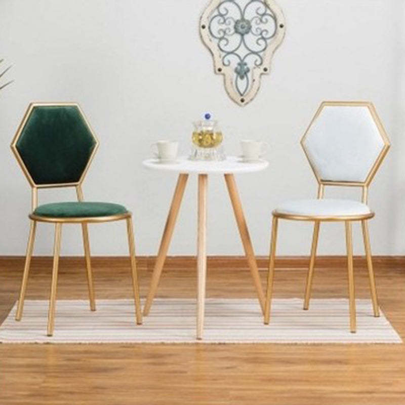 French Round Velvet Metal Hexagonal-Back Vanity Stool