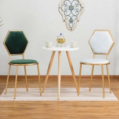 French Round Velvet Metal Hexagonal-Back Vanity Stool