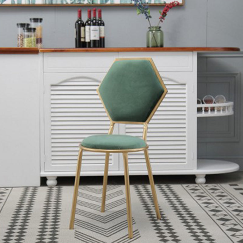 French Round Velvet Metal Hexagonal-Back Vanity Stool