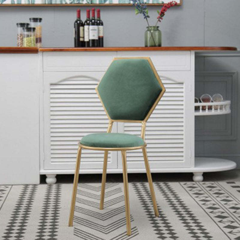 French Round Velvet Metal Hexagonal-Back Vanity Stool