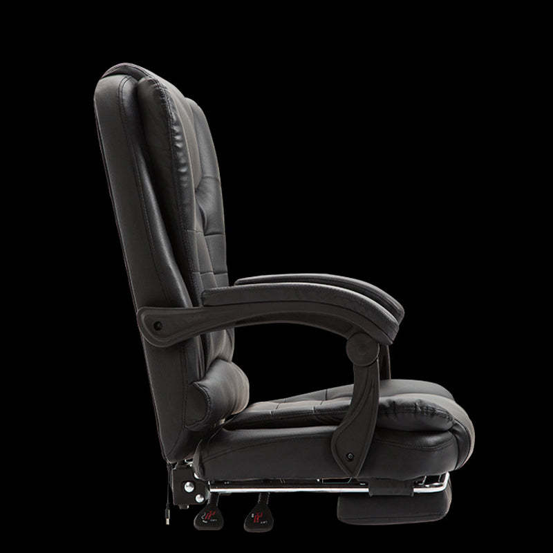 Minimalist Leather Steel Rotatable Lift Massage Desk Chair — Nylon / Brown Without Footrest