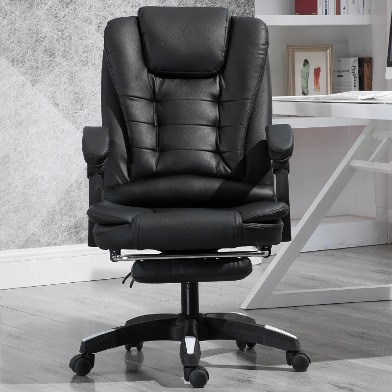 Minimalist Leather Steel Rotatable Lift Massage Desk Chair — Nylon / Black With Footrest