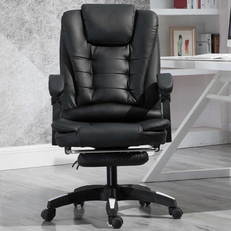 Minimalist Leather Steel Rotatable Lift Massage Desk Chair — Nylon / Black With Footrest