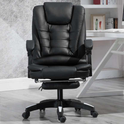 Minimalist Leather Steel Rotatable Lift Massage Desk Chair — Nylon / Black With Footrest