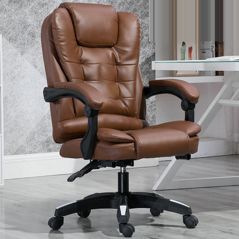 Minimalist Leather Steel Rotatable Lift Massage Desk Chair — Nylon / Brown With Footrest
