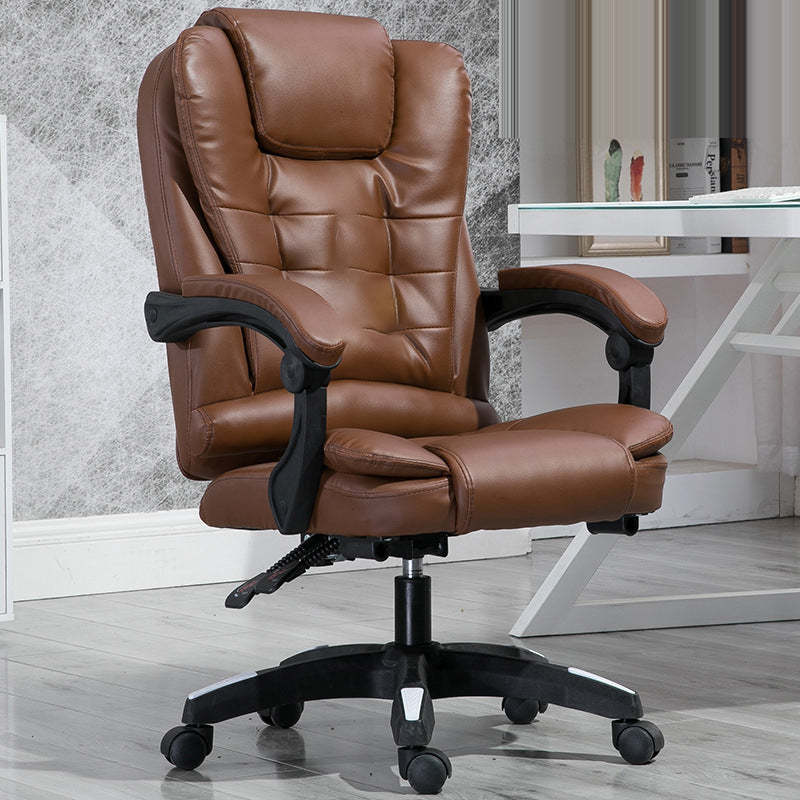 Minimalist Leather Steel Rotatable Lift Massage Desk Chair — Nylon / Brown With Footrest