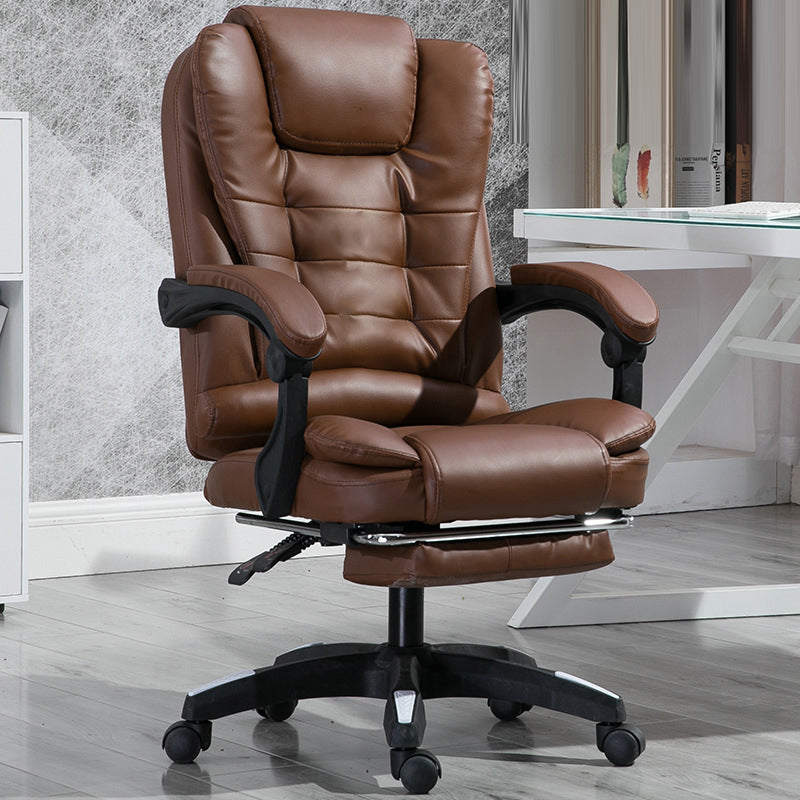 Minimalist Leather Steel Rotatable Lift Massage Desk Chair — Steel / Brown Without Footrest