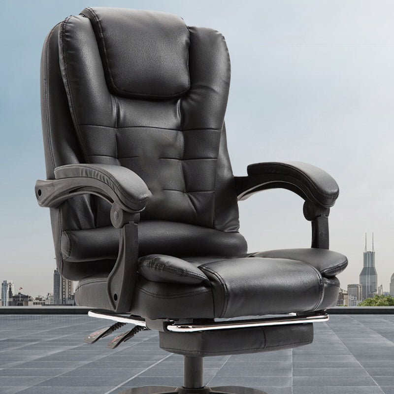 Minimalist Leather Steel Rotatable Lift Massage Desk Chair — Steel / Black With Footrest