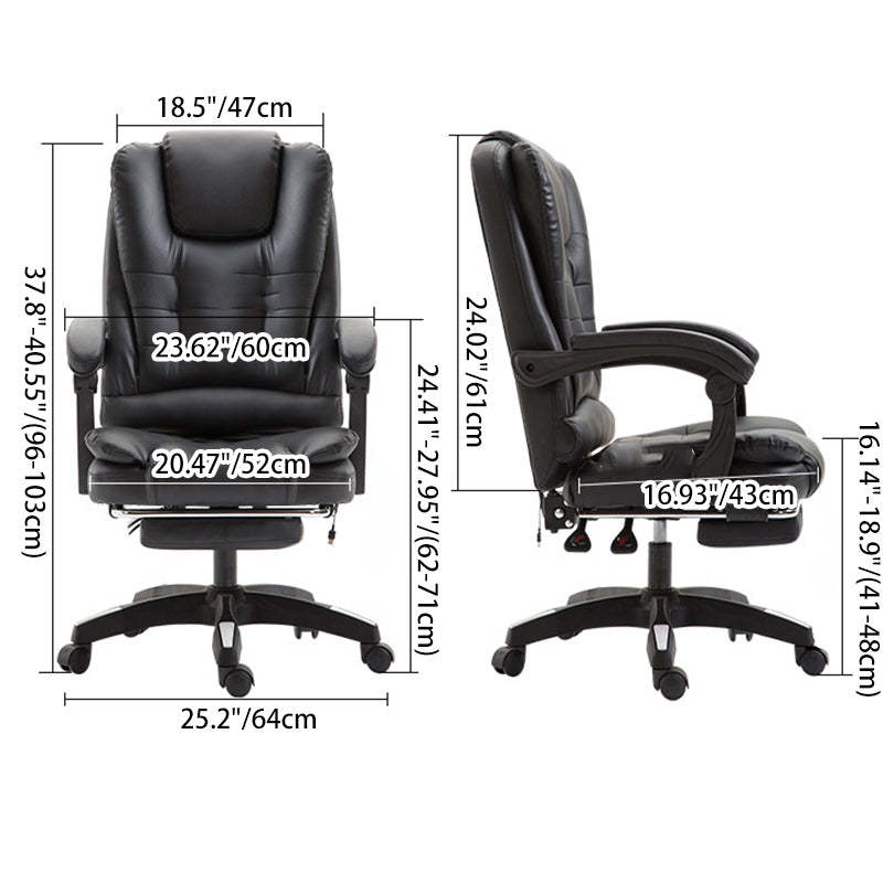Minimalist Leather Steel Rotatable Lift Massage Desk Chair — Steel / Brown With Footrest