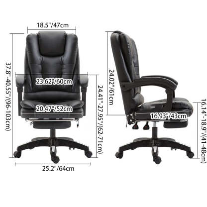 Minimalist Leather Steel Rotatable Lift Massage Desk Chair — Steel / Brown With Footrest